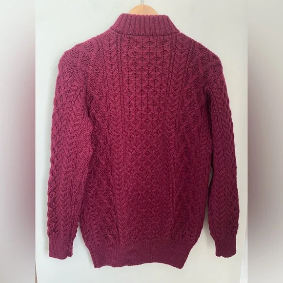 ‎‎Aran Crafts Merino‎ Wo‎ol Cable Knit Aran Sweater Troyer Claret Size Medium - Picture 6 of 11